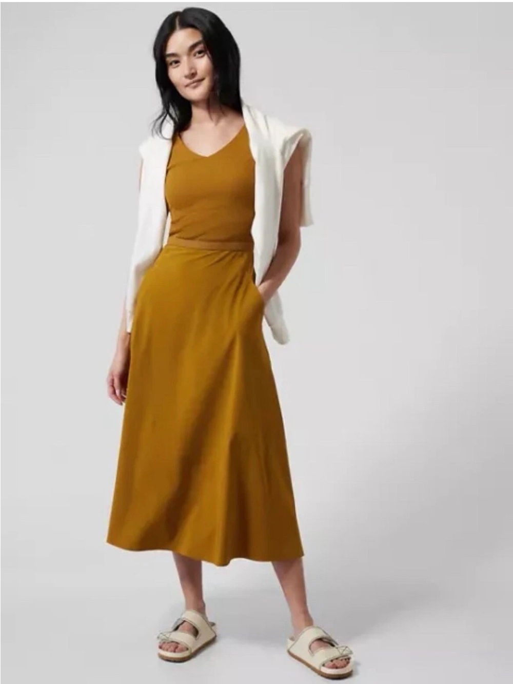Athleta Ryder Midi Dress Mustard Size Medium EUC